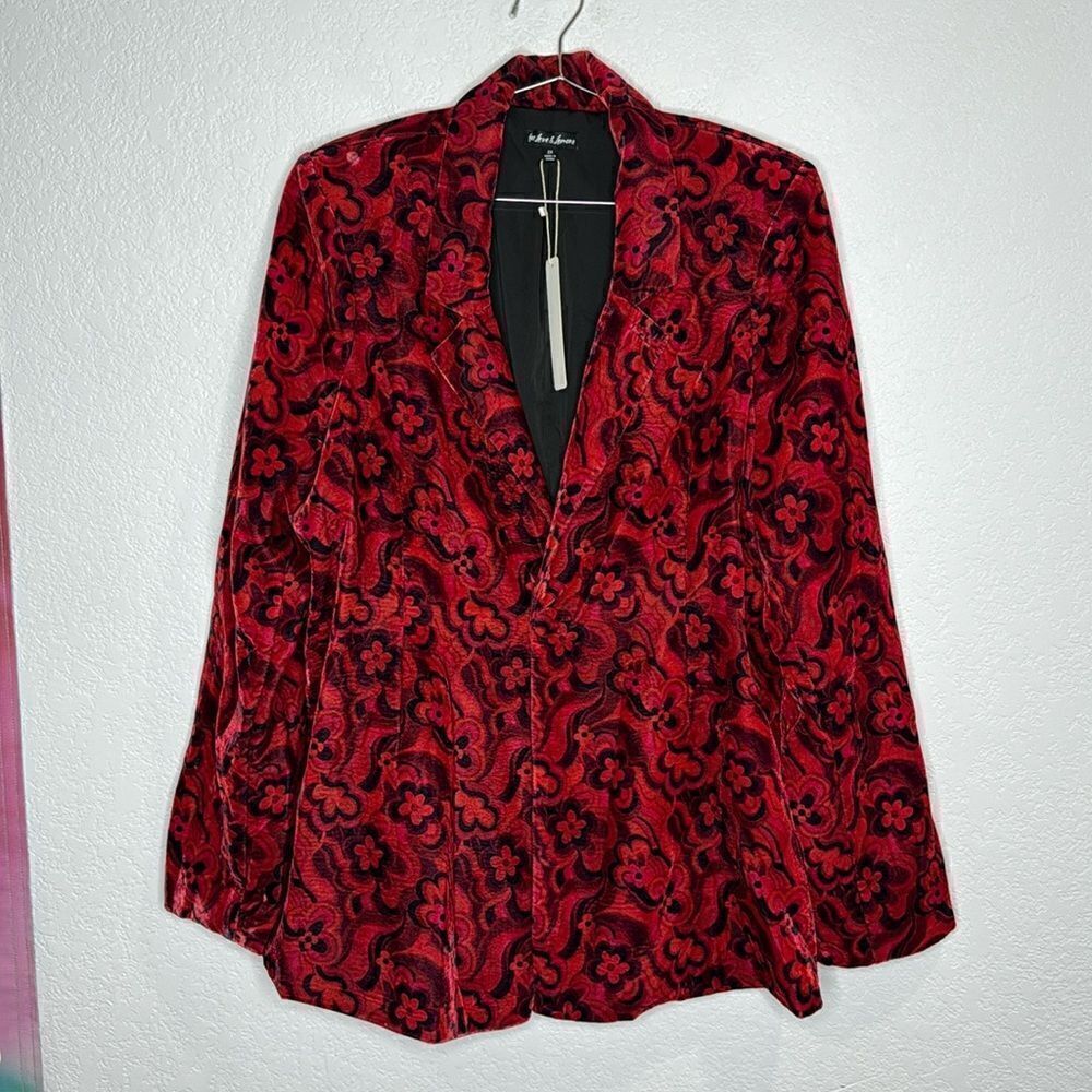 NWT Penny Blazer Red Velvet Floral Retro Size 2XL - Picture 2 of 16